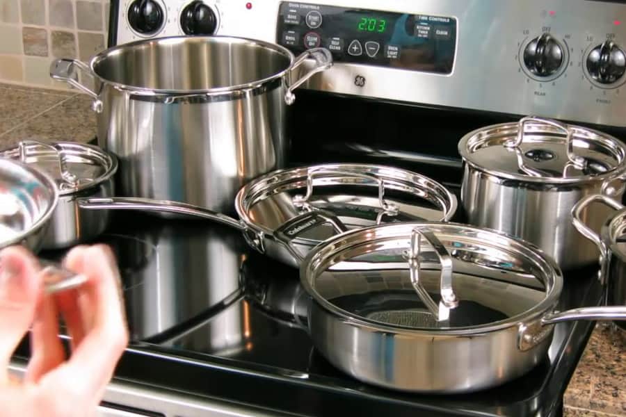 Cuisinart cookware being used on a glass stove top