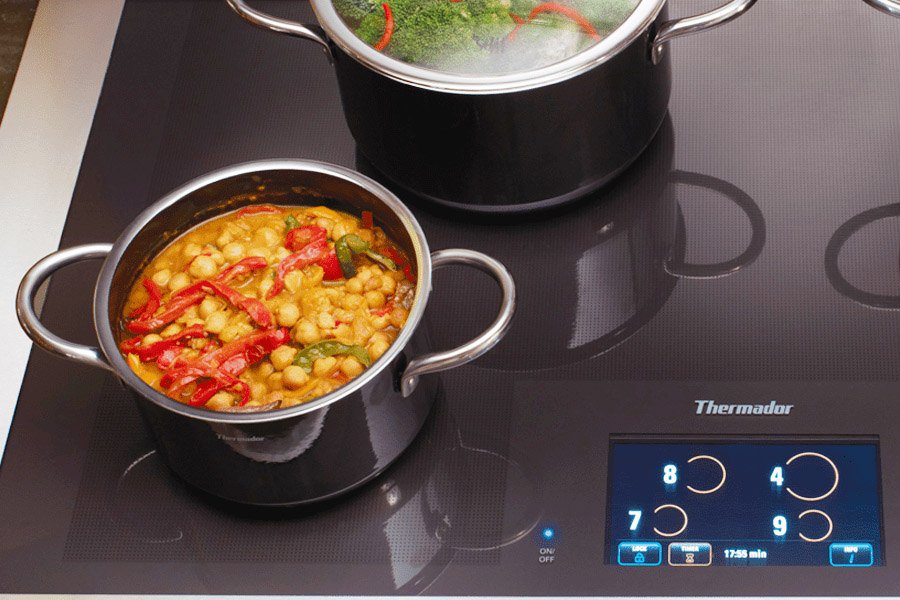 cooking with Duxtop saucepans on a thermador cooktop