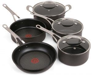t-fal cookware with heat indicator on base