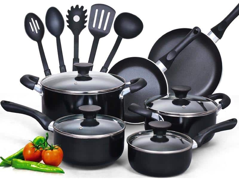 complete set of cast iron saucepans and fry pans