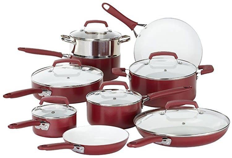 WearEver cookware set in fire-engine red color