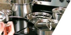brushed stainless steel styling detail on Cuisinart saucepans