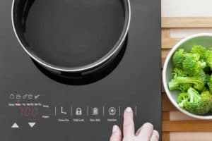 close up showing controls on portable cooktop